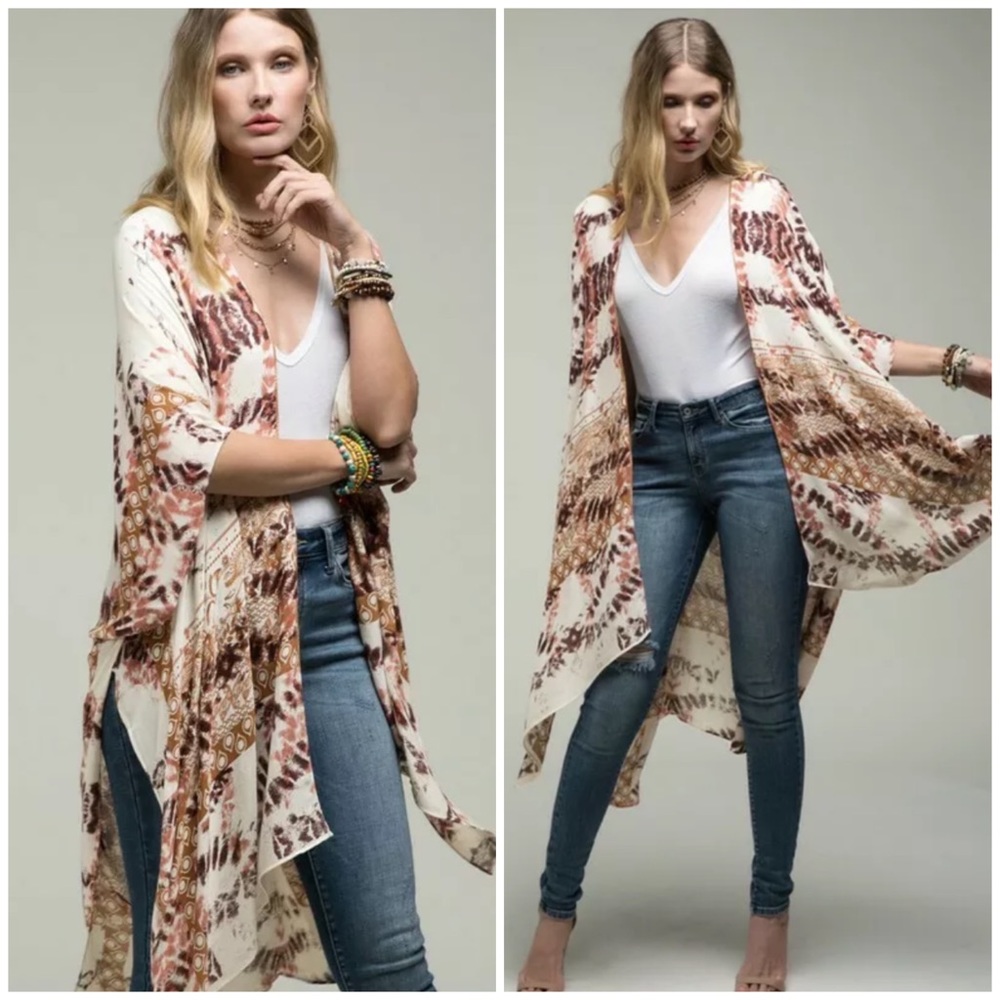 SOLD OUT Burnt Orange Tie Dye Mandala Boho Kimono Wrap - Picture 1 of 6